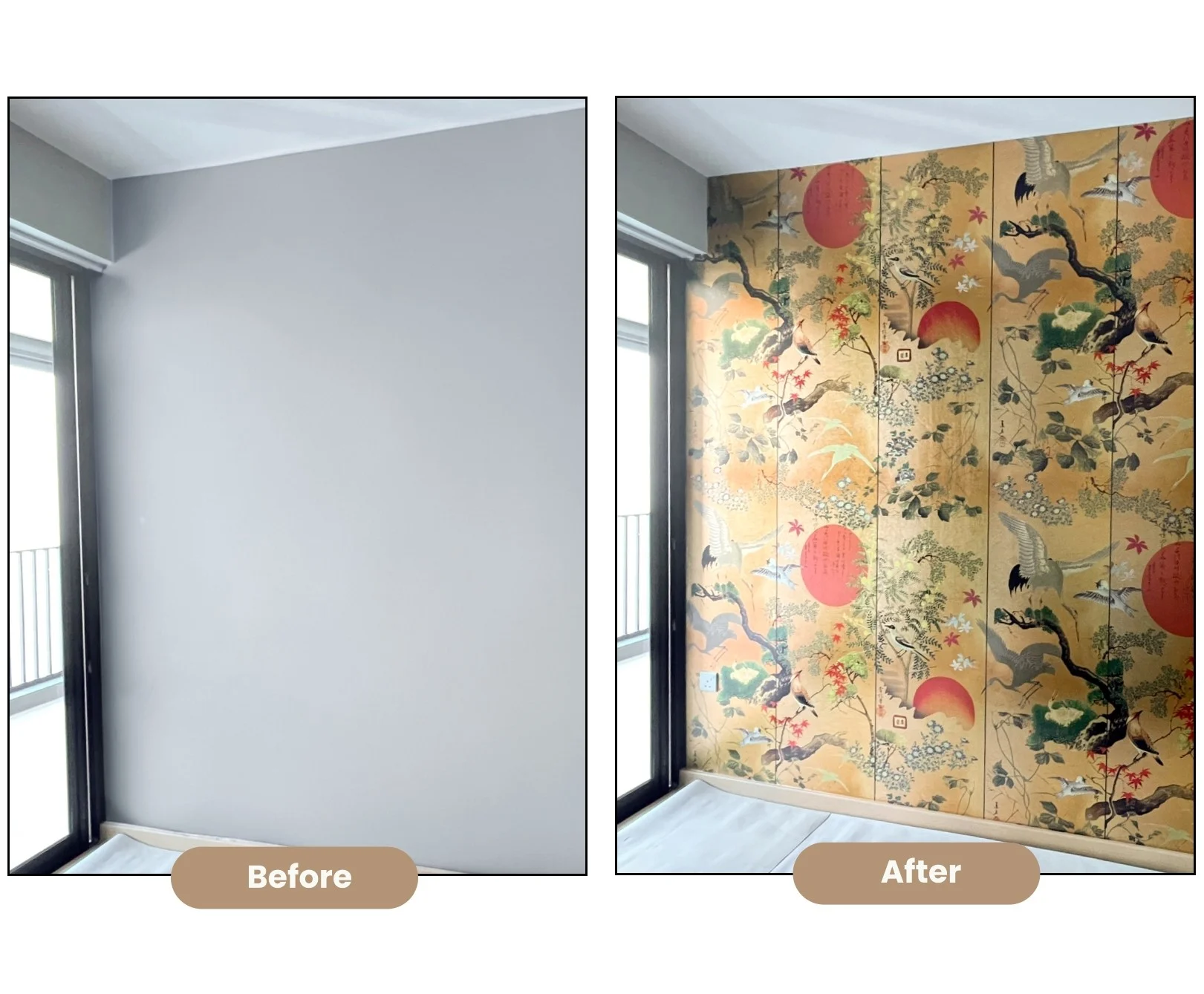 Wall: Before and after oriental mural